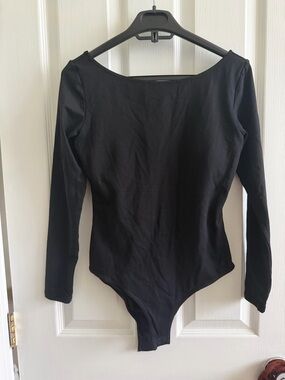 Love Bonito Black Long Sleeve Spandex Bodysuit with Built in Bra